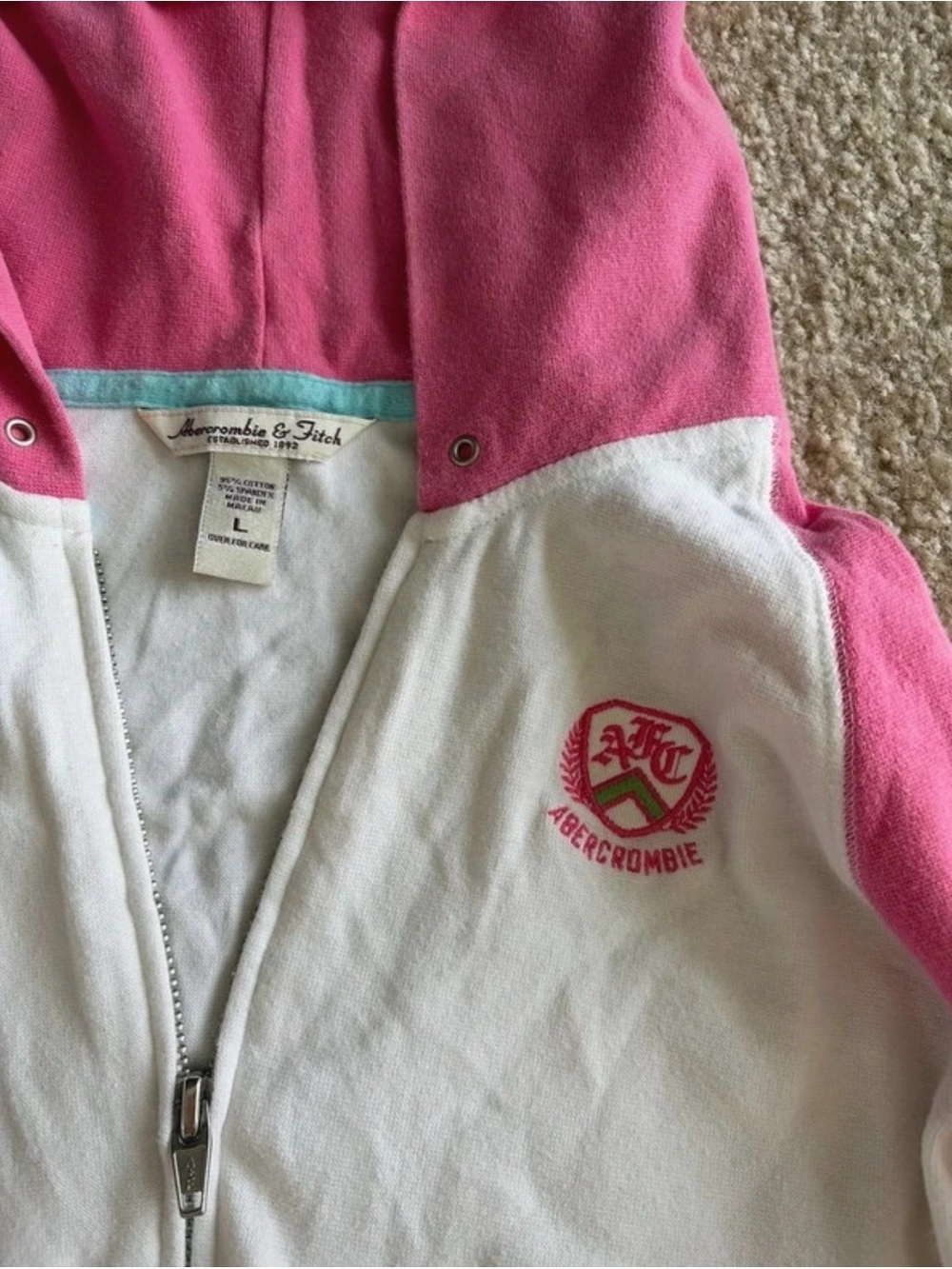 Y2K Abercrombie & Fitch Pink and White Zip-Up Hoodie
